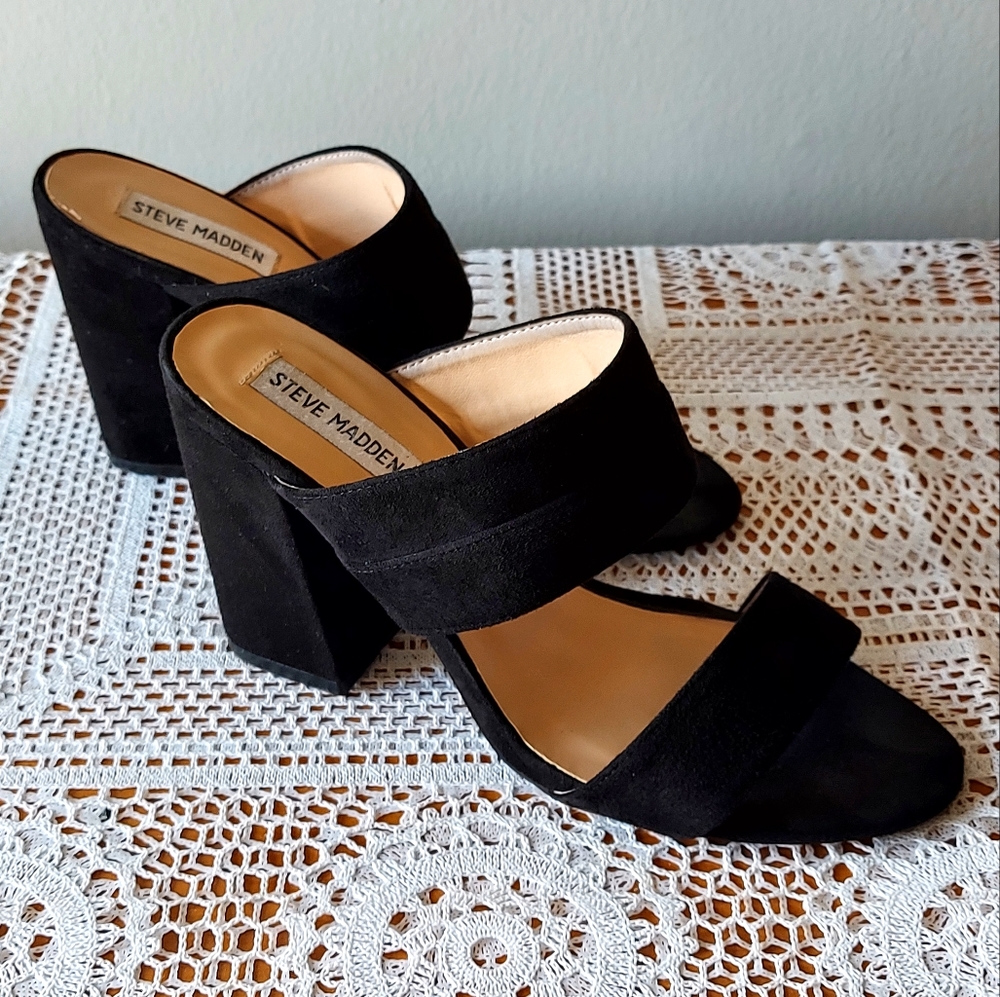 STEVE MADDEN Black Open Toe Heel Suede Pump Women's Size EU 40